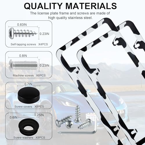 4 Holes Stainless Steel License Plate Frames (Cow Spot)