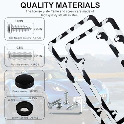 4 Holes Stainless Steel License Plate Frames (Cow Spot)