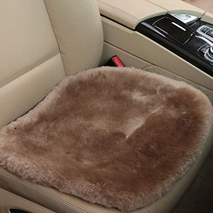 Genuine Sheepskin Car Seat Cover for Fuzzy Soft Fur Wool Cushion (Camel)