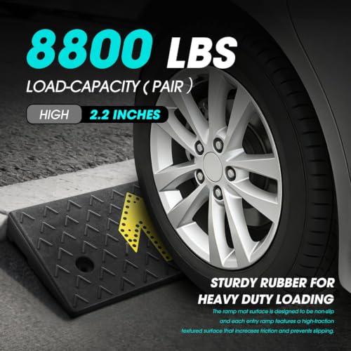 2pcs 2.2" Rise Rubber Arrow Curb Ramp Heavy Duty Loading Driveway Ramps Threshold Ramp 37.2" W x 9.1" D x 2.2" H for Loading Dock (2.2 in 2pcs w/Arrow)
