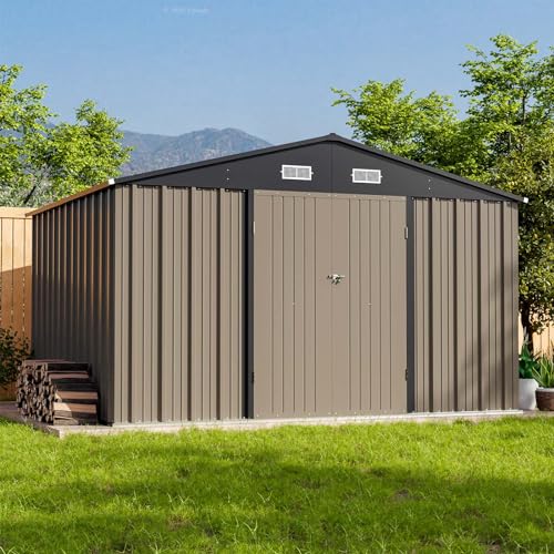 10x8 FT Outdoor Storage Shed with Floor Frame (Gray / 10x8 FT)