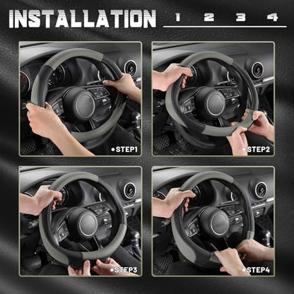 Car Steering Wheel Cover for Prius Civic Model 3 (Small size[14''-14 1/4''] / Black and Gray)