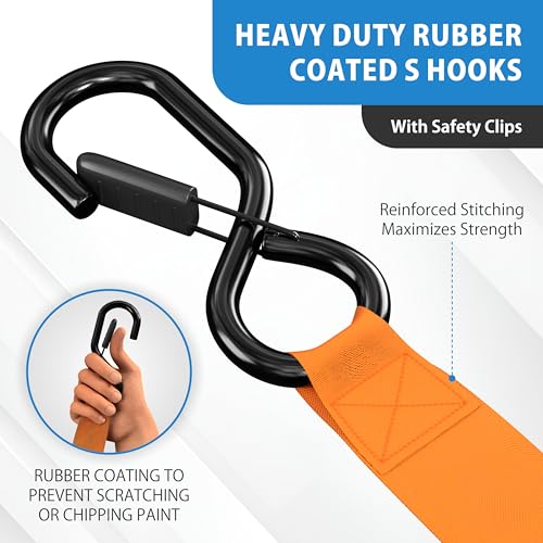 USA Based Retractable Ratchet Straps (1in x 6ft - 2 Pack / Orange)