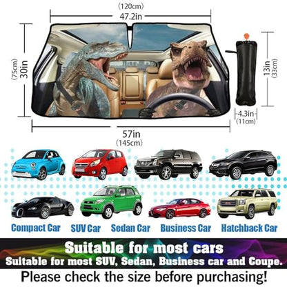 Funny Dinosaur Car Windshield Sun Shade Umbrella Automotive Windshield Sunshade Foldable Front Car Accessories Interior Decor to Keep Vehicle Cool for Most Vehicles 57'' X 30'' (57'' X 30'' / style-AB32)