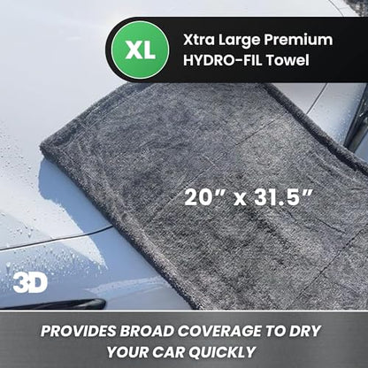 Hydro-FIL XL | Professional Grade Microfiber Towel | Extra Large 20” x 31.5” | Highly Absorbent | Premium Drying Cloth for Car Detailing (Grey) (Grey)
