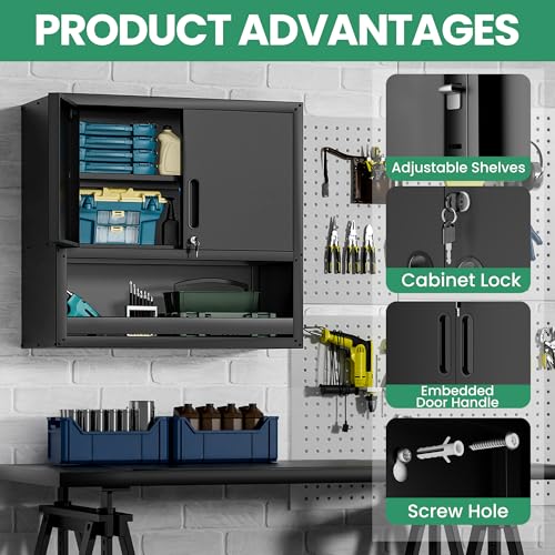 Garage Wall Cabinet (Black / 2 Doors & Open Storage)