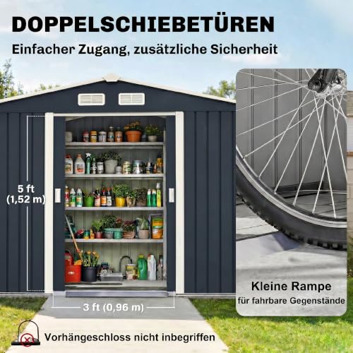 9' x 6' Outdoor Storage Shed Garden Tool Metal Shed Dark Gray (Dark Gray / 9' x 6')