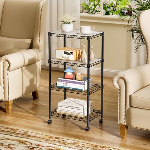 Small Wire 4 Adjustable Shelves Pantry Metal Shelf Floor Organizer (Black / 4-Tier 11.8"D X 17.3"W X 45.2"H)