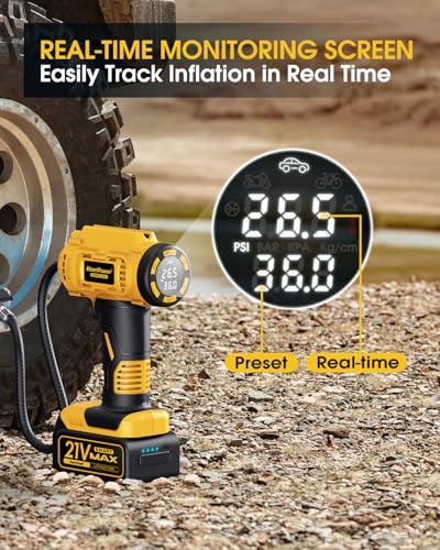 Cordless Tire Inflator Portable Air Compressor (Yellow)