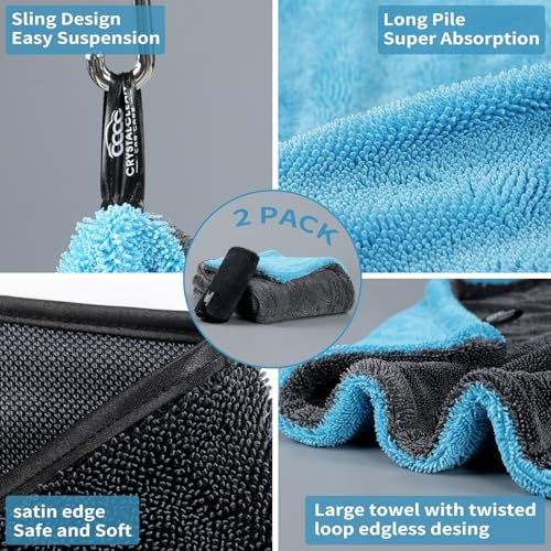 Crystal Clean 1300 GSM Car Drying Towel (Blue / Pack of 1)