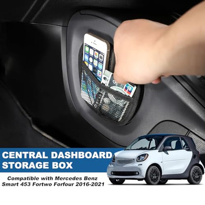 Center Console Hanging Organizer Storage Bag Gear Shift Storage Bag Compatible with Mercedes Benz Smart 453 Fortwo Forfour 2016 (Black)