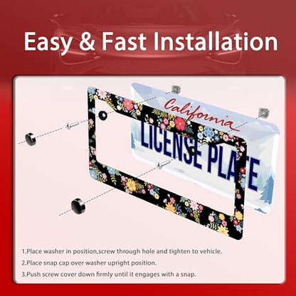 Beautiful Colorful Flowers Stainless Steel License Plate Frame for US Cars (Colorful hibiscus)