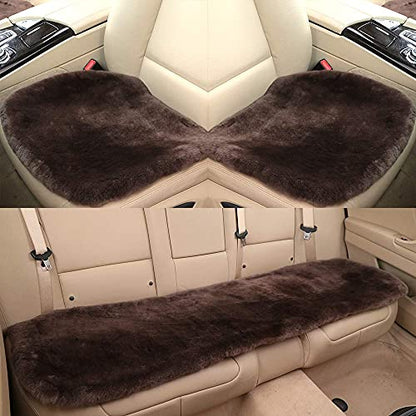 Genuine Sheepskin Car Seat Cover for Fuzzy Soft Fur Wool Cushion (Teak)