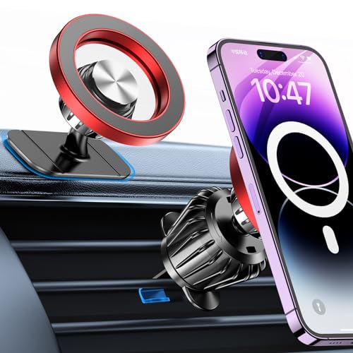 for Magsafe Car Mount【20 Strong Magnets】Magnetic Phone Holder for Car Phone Holder Mount Dash Mounted Holders Cell Phone Holders for Your Car Accessories for Women Men for iPhone 17 16 15 14 (Red)