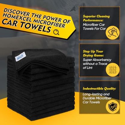 Black Microfiber Cleaning Cloth 12 Pack (Black / 12.5 x 12.5 Inch)