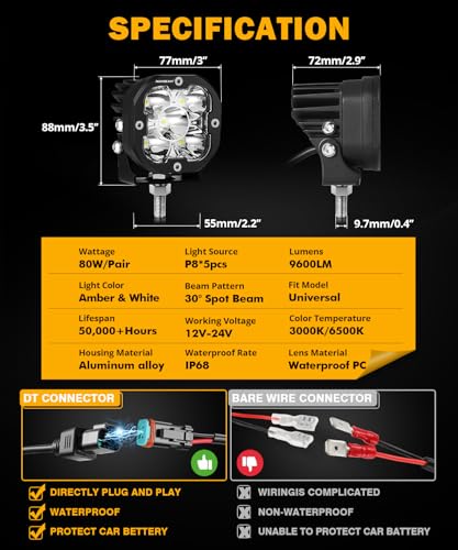 XP Ultra Series 3 Inch LED Pods 9600LM Spot Beam Offroad Lights (XP-Ultra 3 Inch Amber/White Spot Beam)