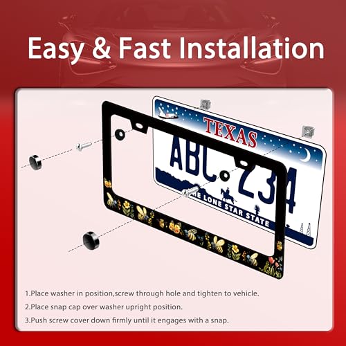Queen Bee License Plate Frame Butterfly Flower License Plate Holder (Queen Bee)
