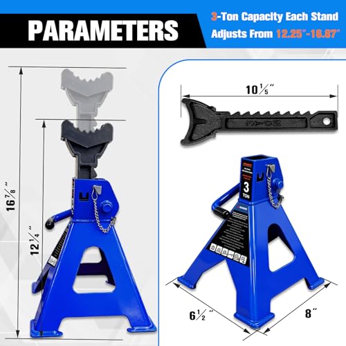 3 Ton Jack Stands Heavy Duty 6 (3 Ton Double Pin Locking with Rubber Pads / Blue)