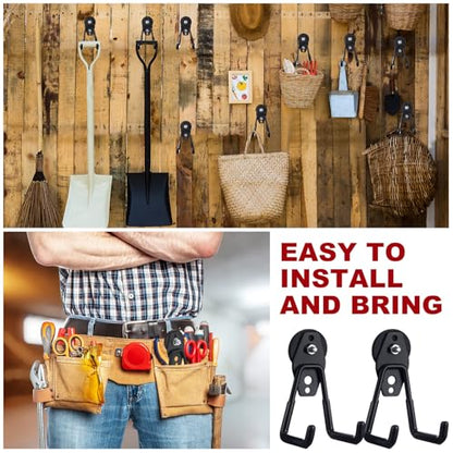 18 Pcs Large Magnetic Hooks Heavy Duty Garage Magnet Hooks Strong Storage Utility Magnetic Hangers with Anti Slip Rubber Coating for Indoor and Outdoor Hanging (Black)