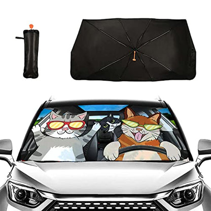 Funny Cats Car Windshield Sun Shade Umbrella Foldable Front Window Sunshade Cover Visor Window Car Front Window Auto Windshield Shade for Cars (One Size / Funny Cats)