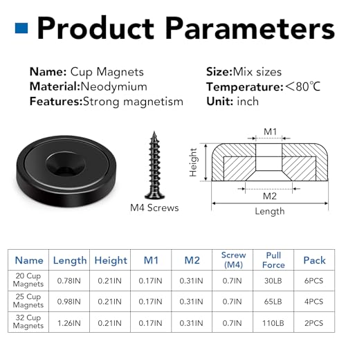 Magnets Heavy Duty Neodymium Strong Magnet Imanes Fuertes 12 Pack (Black / 110lb-Mix-12p)