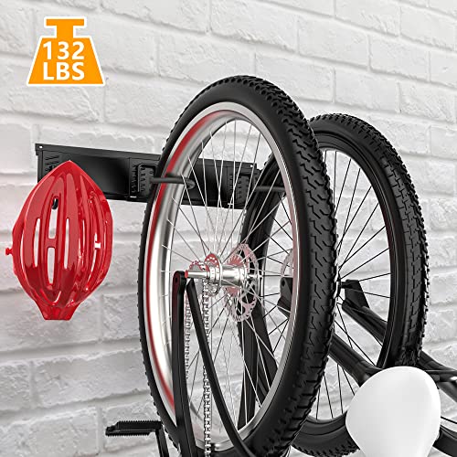 Bike Rack Garage Bike Rack Wall Mount for 2 Bicycle and 1 Helmet (2 bike)
