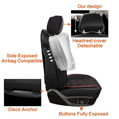 Leather Car Seat Covers Front Pair (BLACK/RED / FRONT SET)