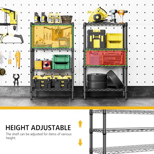 1000 lbs 4 Tier Shelf Metal Storage Shelves Wire Rack Closet Organizers for Garage Kitchen Bathroom Laundry Black 11.8" D x 25.6" W x 45.5" H (4 tier, 11.8" D x 25.6" W x 45.5" H / Black)