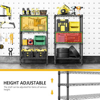1000 lbs 4 Tier Shelf Metal Storage Shelves Wire Rack Closet Organizers for Garage Kitchen Bathroom Laundry Black 11.8" D x 25.6" W x 45.5" H (4 Tier, 11.8" D x 25.6" W x 45.5" H / Black)