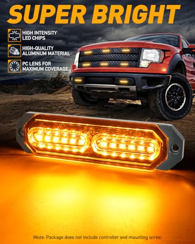8pcs 12 LED Strobe Grille Lights Surface Mount Hazard Lights (Amber)