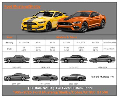 7 Layers Waterproof Car Cover for Ford Mustang (PE-Black / Custom Fit Ford Mustang)