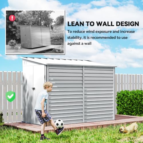4.6' x 9' Steel Outdoor Storage Shed Waterproof Lean (White)