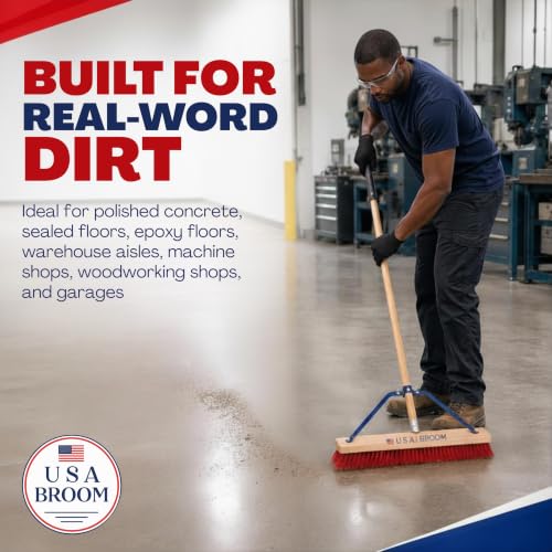 24" Soft Sweep Indoor Push Broom with 60" Handle. Ideal for Epoxy & Polished Floors. Durable American Made Steel Brackets (Style Soft Sweep / 1 Pack)