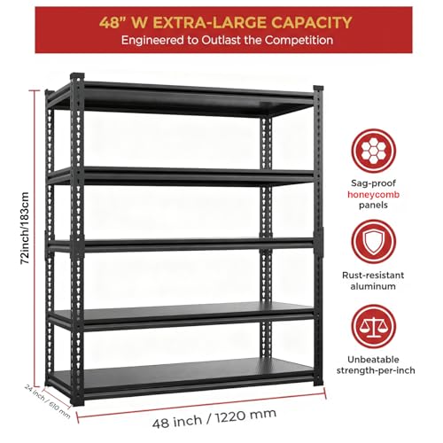 5 Tier Heavy Duty Garage Shelving (72" H x 48" W x 24" D)