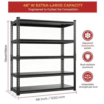 5 Tier Heavy Duty Garage Shelving (72" H x 48" W x 24" D)