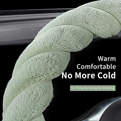 Luxury Fluffy Winter Car Steering Wheel Cover for Women Soft Warm Cute Auto Accessories for Jeep (Green / Large Size [15.2-16"] (38.6-40.5cm))