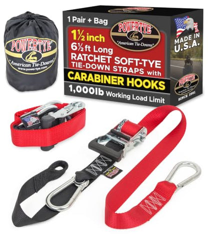 1.5 inch x 6.5ft Ratchet Straps w (6.5 ft + Storage Bag / Red)