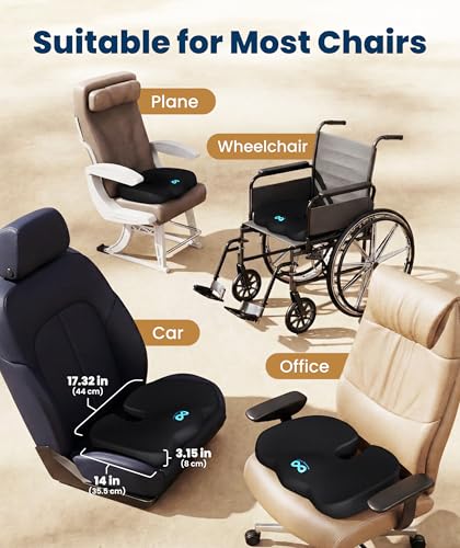 Doctor Recommended Memory Foam Seat Cushion for Office Chairs & Car (Black / Large)