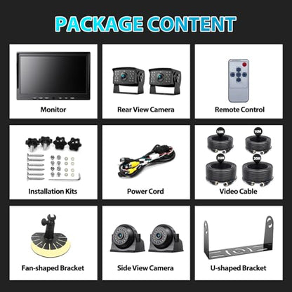 HD 1080P 10" Wired Backup Camera System Rear and Side Coverage (Black / 10"-4 Cam)