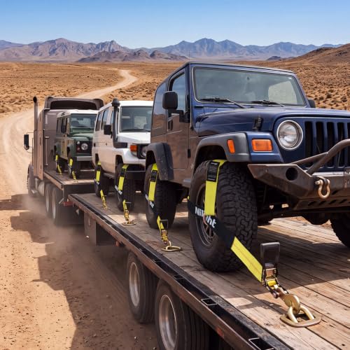 Tire Tie Down Straps 2" x 120" with Snap Hooks 4Pack Heavy Duty Adjustable Wheel Straps for Hauling UTV (4Pcs 2in x 10ft Straps with Snap Hooks)