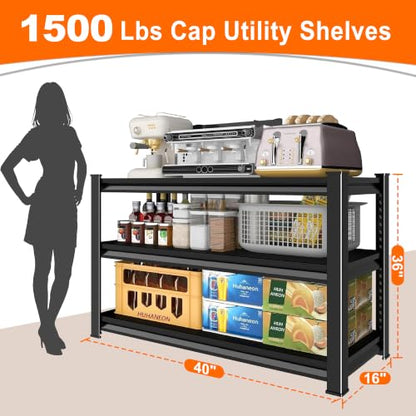 Metal Storage Garage Shelving (3T-BK-40"Wx16"D)