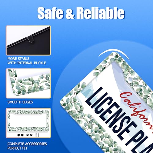 Green Leaf License Plate Frame Stainless Steel Car Accessory 6x12 Inch (Green Leaves Pattern)