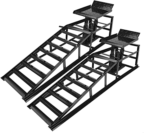 2 Pack Hydraulic Car Ramps 10000lbs 5T 11000lbs Low Profile Car Lift Service Ramps Truck Trailer Garage (Black)
