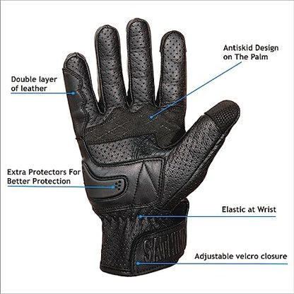 Leather Motorcycle Gloves for Men and Women (Small / Perforated)