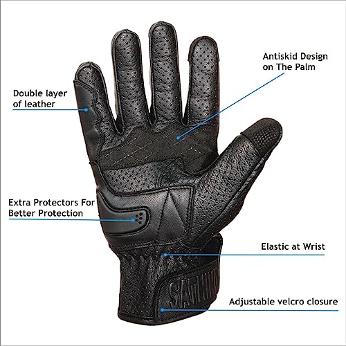 Leather Motorcycle Gloves for Men and Women (Medium / Perforated)