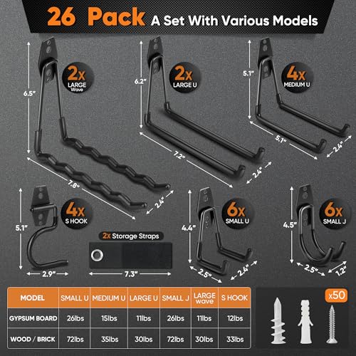 26 Pack Heavy Duty Garage Hooks (26 / Black)