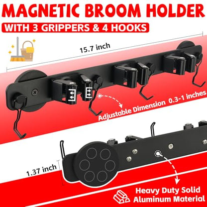 Magnetic Mop Broom Holder (4 Slot 3 Hooks Magnetic Mop Holder)