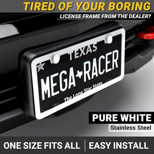 Premium Slim Gloss White License Plate Frame (White / 1 Piece)