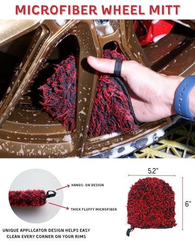 7PCS Car Wheel Rims Detail Cleaning PRO Wash Kit (7-Pack / Red/Black)