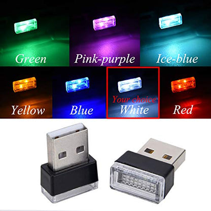 2 Pcs White Universal Mini USB LED Car Interior Ambient (White)